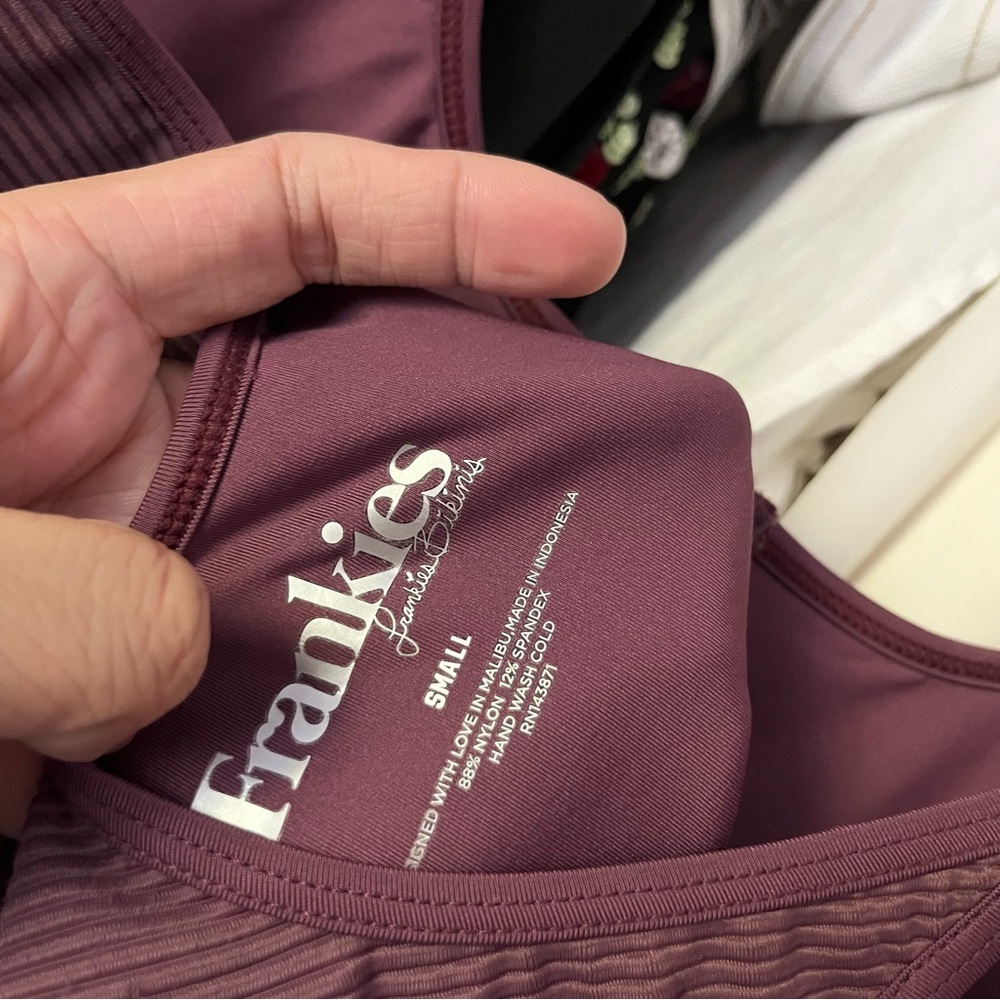 FRANKIE’S BIKINIS plum purple knit scoop back one piece swim suit - Picture 5 of 5
